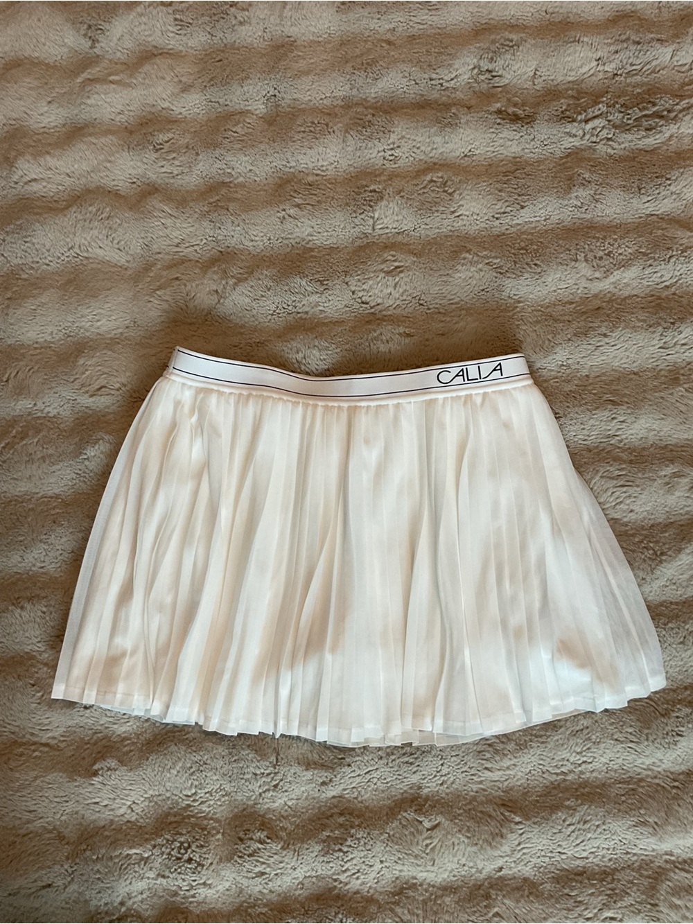 CALIA by Carrie Underwood Ivory Pleated Mini Skort with Branded Waistband